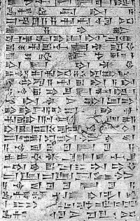Text akkadian scris cu cuneiforme.