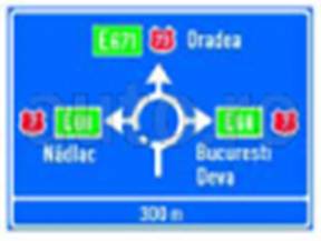 Presemnalizarea directiilor intr-o intersectie cu sens giratoriu 