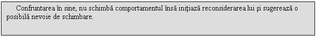 Text Box: Confruntarea in sine, nu schimba comportamentul insa initiaza reconsiderarea lui si sugereaza o posibila nevoie de schimbare.

