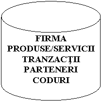 Flowchart: Magnetic Disk: FIRMA
PRODUSE/SERVICII
TRANZACTII
PARTENERI
CODURI
