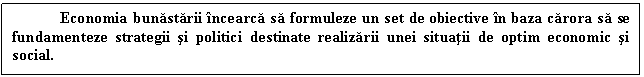 Text Box: Economia bunastarii incearca sa formuleze un set de obiective in baza carora sa se fundamenteze strategii si politici destinate realizarii unei situatii de optim economic si social.

