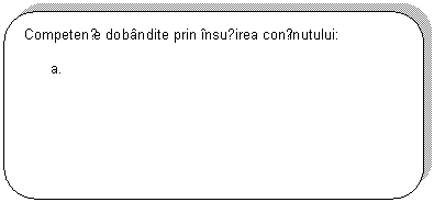 Rounded Rectangle: Competențe dobandite prin insușirea conținutului:
a. 

