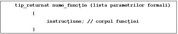 Text Box: tip_returnat nume_functie (lista parametrilor formali)
 
