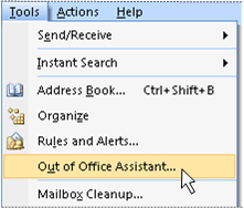 Out of Office command on Tools menu