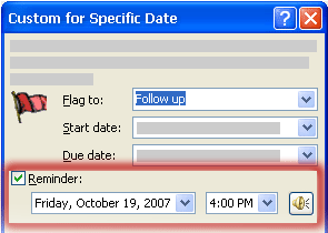 Reminder setting in Flag for Specific Date dialog box