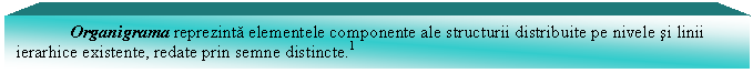 Text Box: Organigrama reprezinta elementele componente ale structurii distribuite pe nivele si linii ierarhice existente, redate prin semne distincte.1

