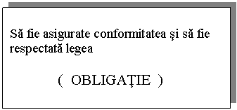 Text Box: Sa fie asigurate conformitatea si sa fie respectata legea 

 ( OBLIGATIE )
