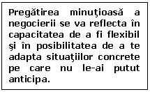 Text Box: Pregatirea minutioasa a negocierii se va reflecta in capacitatea de a fi flexibil si in posibilitatea de a te adapta situatiilor concrete pe care nu le-ai putut anticipa.