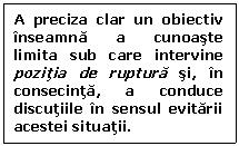 Text Box: A preciza clar un obiectiv inseamna a cunoaste limita sub care intervine pozitia de ruptura si, in consecinta, a conduce discutiile in sensul evitarii acestei situatii.