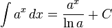 int a^x,dx = frac} + C