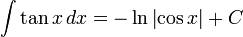 int tan , dx = -ln{left| cos  right|} + C
