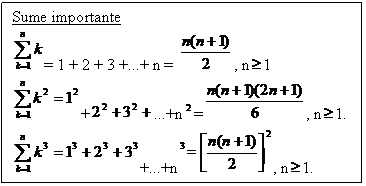 Text Box: Sume importante
 = 1 + 2 + 3 ++ n = , n 1
 + +n = , n 1.
 ++n , n 1.
