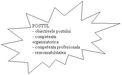 Explosion 2: POSTUL
- obiectivele postului
- competenta organizatorica
- competenta profesionala
- responsabilitatea
